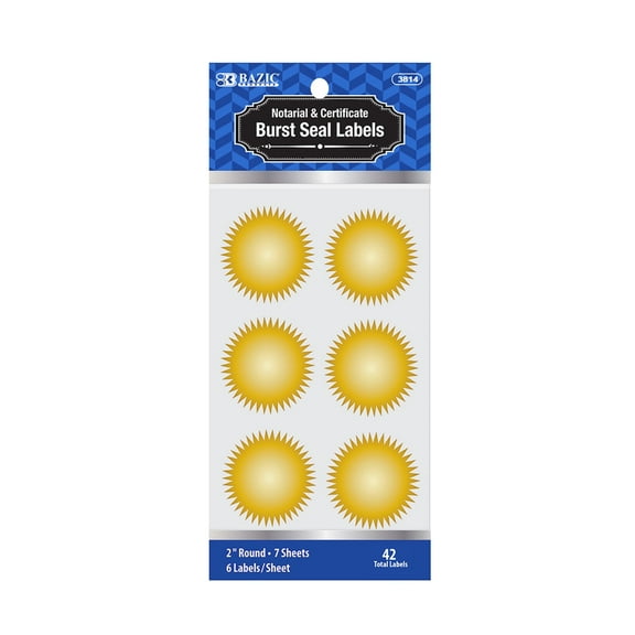 BAZIC Gold Foil Seal Label Round 2" for Envelope Wrapping Packaging, 42-Count