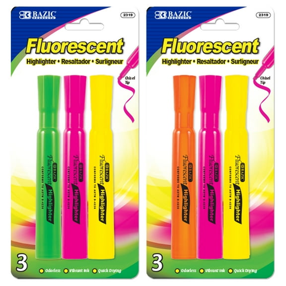 BAZIC Highlighter Assorted Color Desk Style Chisel Tip Marker (3/Pack), 24-Packs