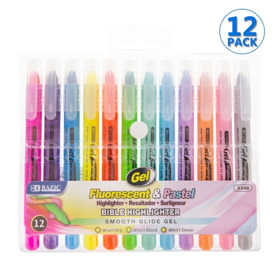 BAZIC Highlighter Gel Pen Bible Highlighter, No Bleed Highlighting Coloring Pen (12/Pack), 1-Pack