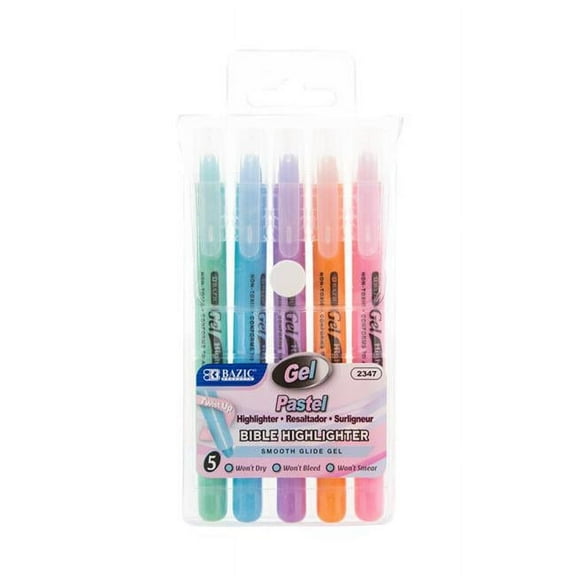 BAZIC Highlighter Gel Pen Bible Highlighter, No Bleed Pastel Highlighting Coloring Pen (5/Pack), 1-Pack