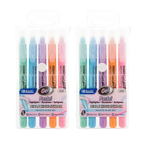 BAZIC Highlighter Gel Pen Bible Highlighter, No Bleed Pastel Highlighting Coloring Pen (5/Pack), 2-Packs