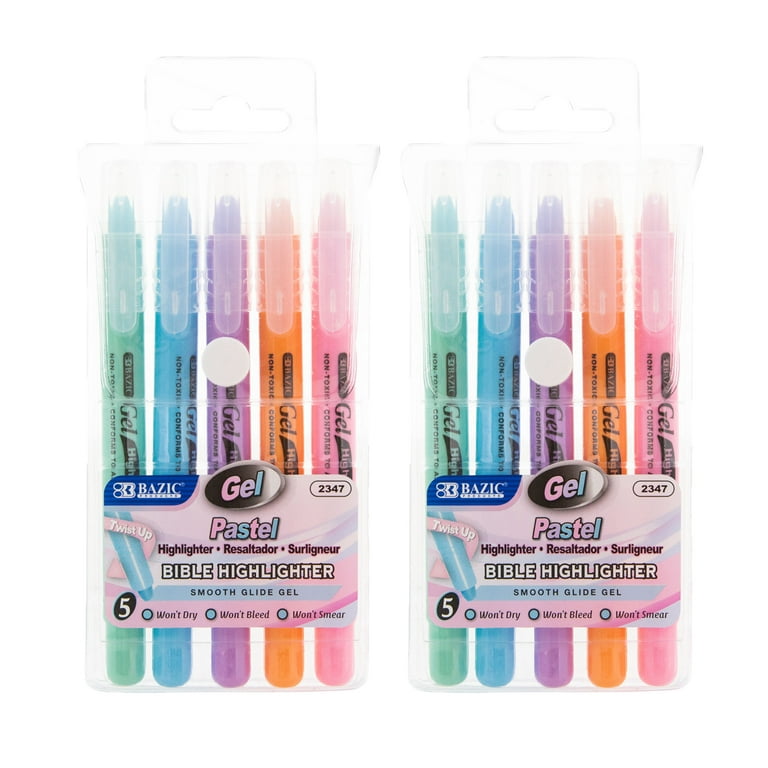 BAZIC Highlighter Gel Pen Bible Highlighter, No Bleed Pastel Highlighting  Coloring Pen (5/Pack), 2-Packs 
