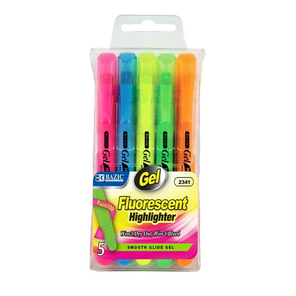 BAZIC Highlighter Gel Pen Neon Bible Highlighters Assorted Color (5/Pack), 1-Pack