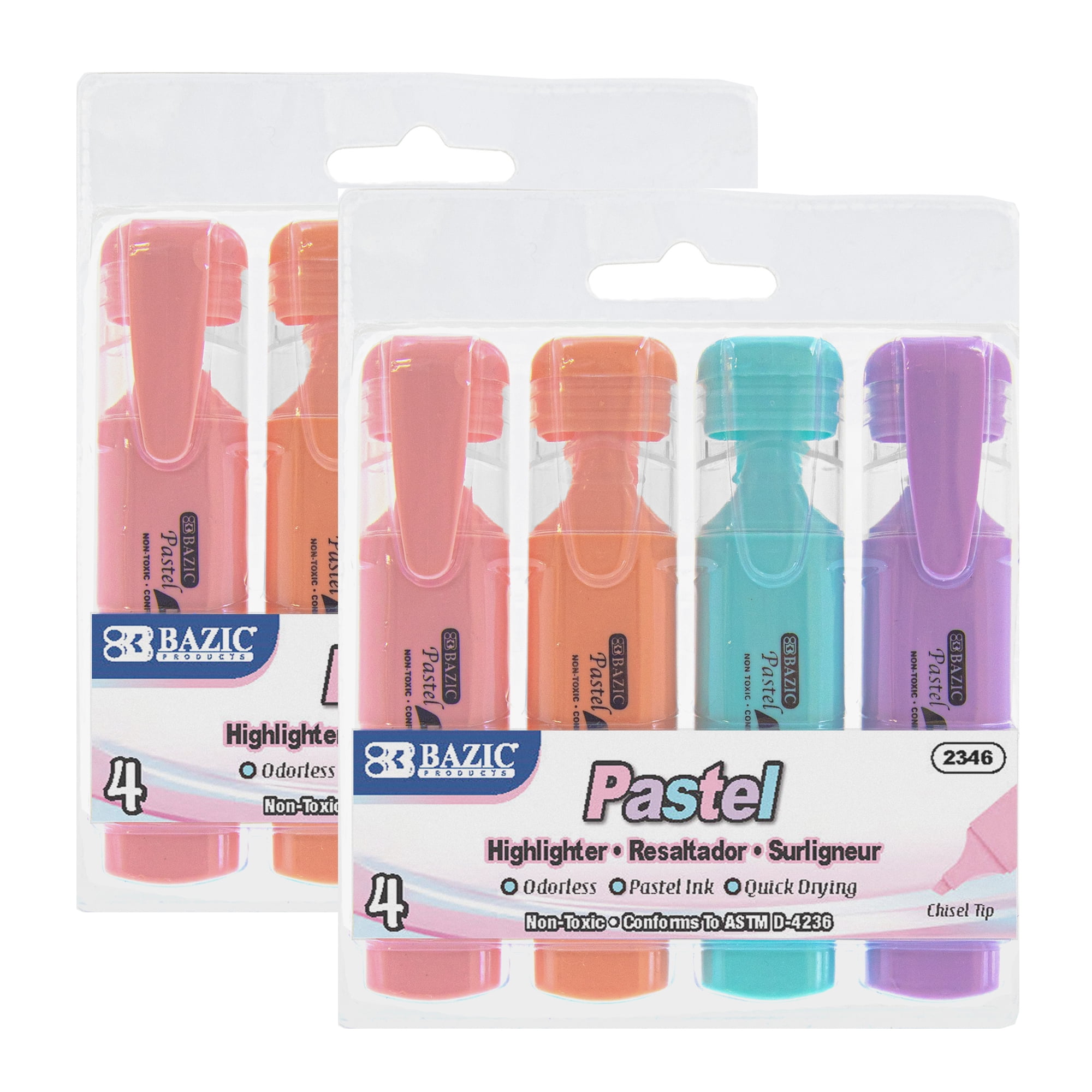 BAZIC Highlighter Marker Pen, Pastel Color Chisel Tip Highlighters (4/Pack), 2Packs