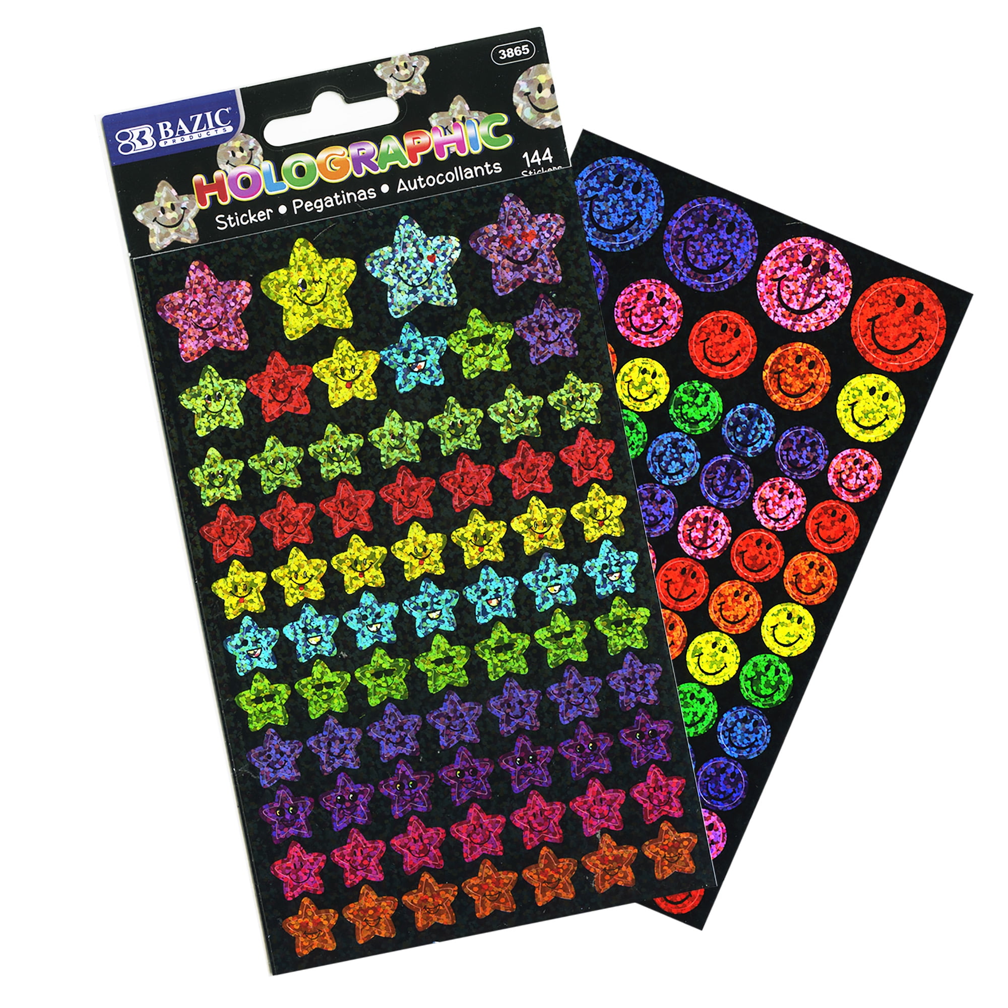 BAZIC Glitter Reward Sticker 144-Counts, Smile Face Stars Stickers for Kids  