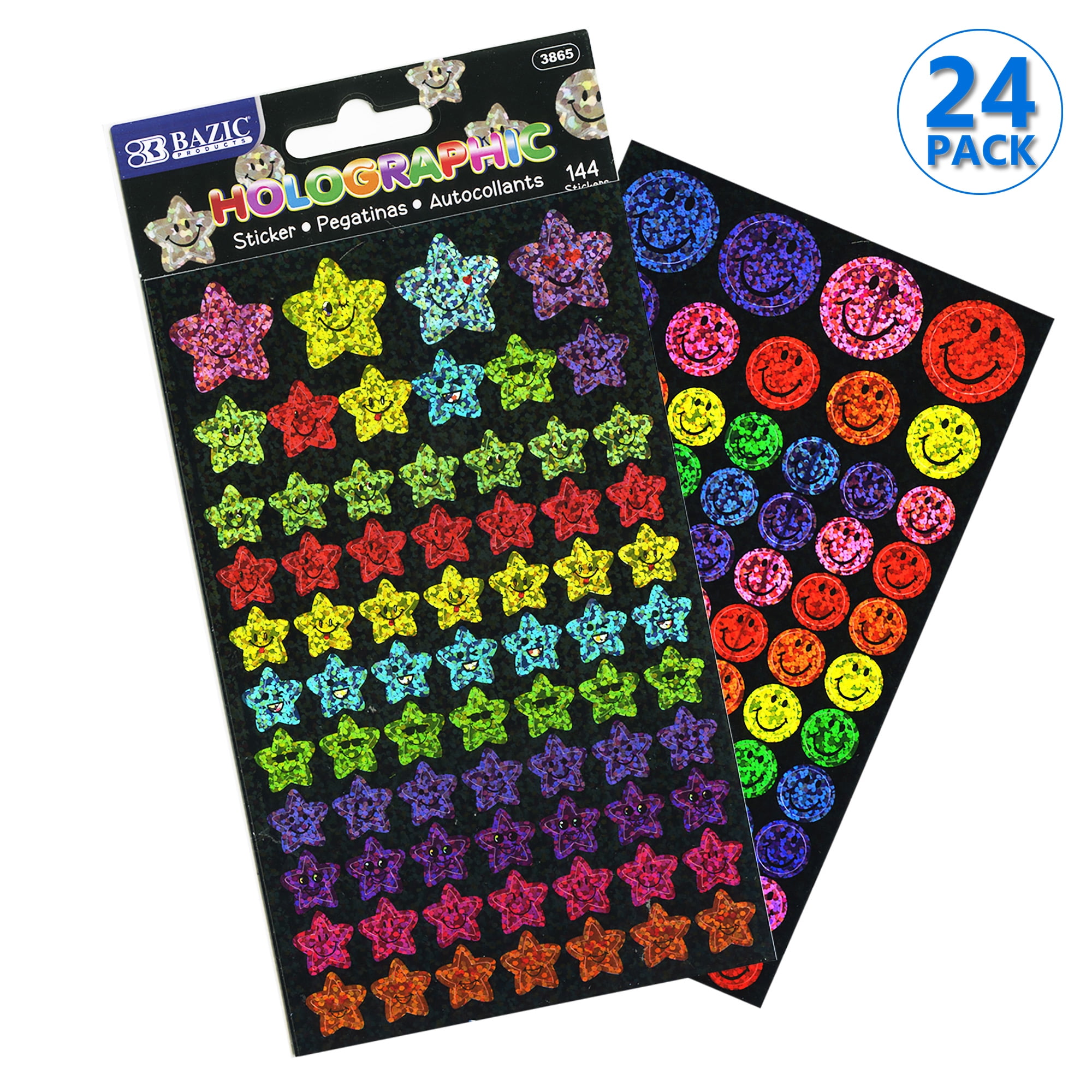BAZIC Holographic Reward Sticker 3456 Counts, Smile Face Stars Stickers for Gifting