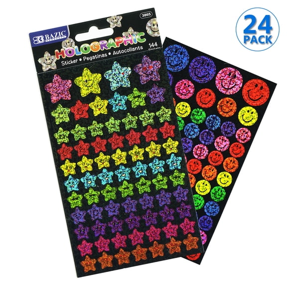 BAZIC Holographic Reward Sticker 3456 Counts, Smile Face Stars Stickers for Gifting