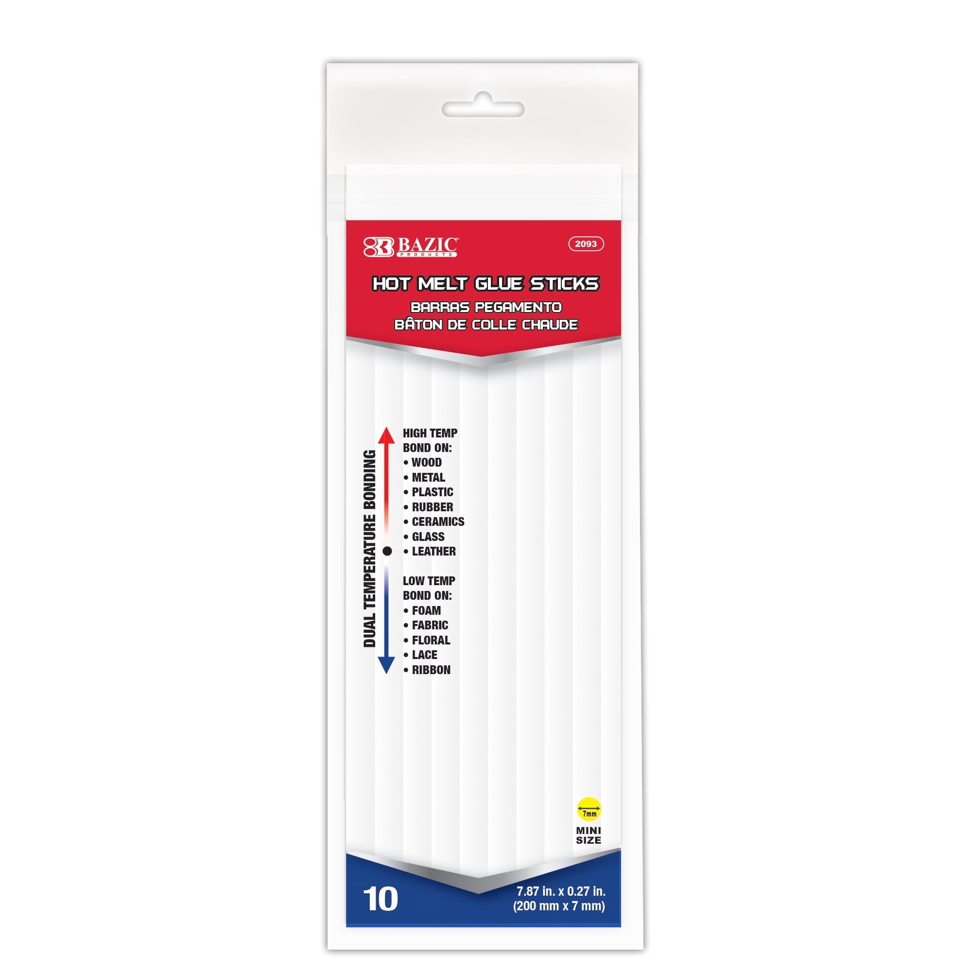 BAZIC Hot Melt Glue Sticks Dual Temp 7.87" x 0.27" (10/Pack), 24-Packs