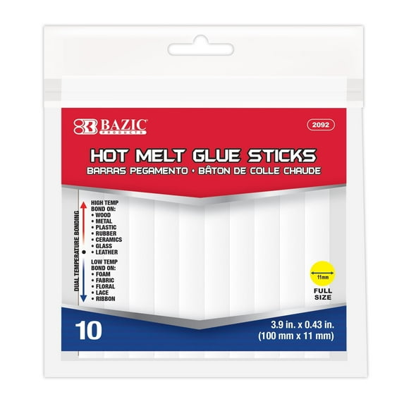 BAZIC Hot Melt Glue Sticks Dual Temp Full Size 3.9" x 0.43", All Purpose Industrial Glue Stick (10/Pack), 144-Packs