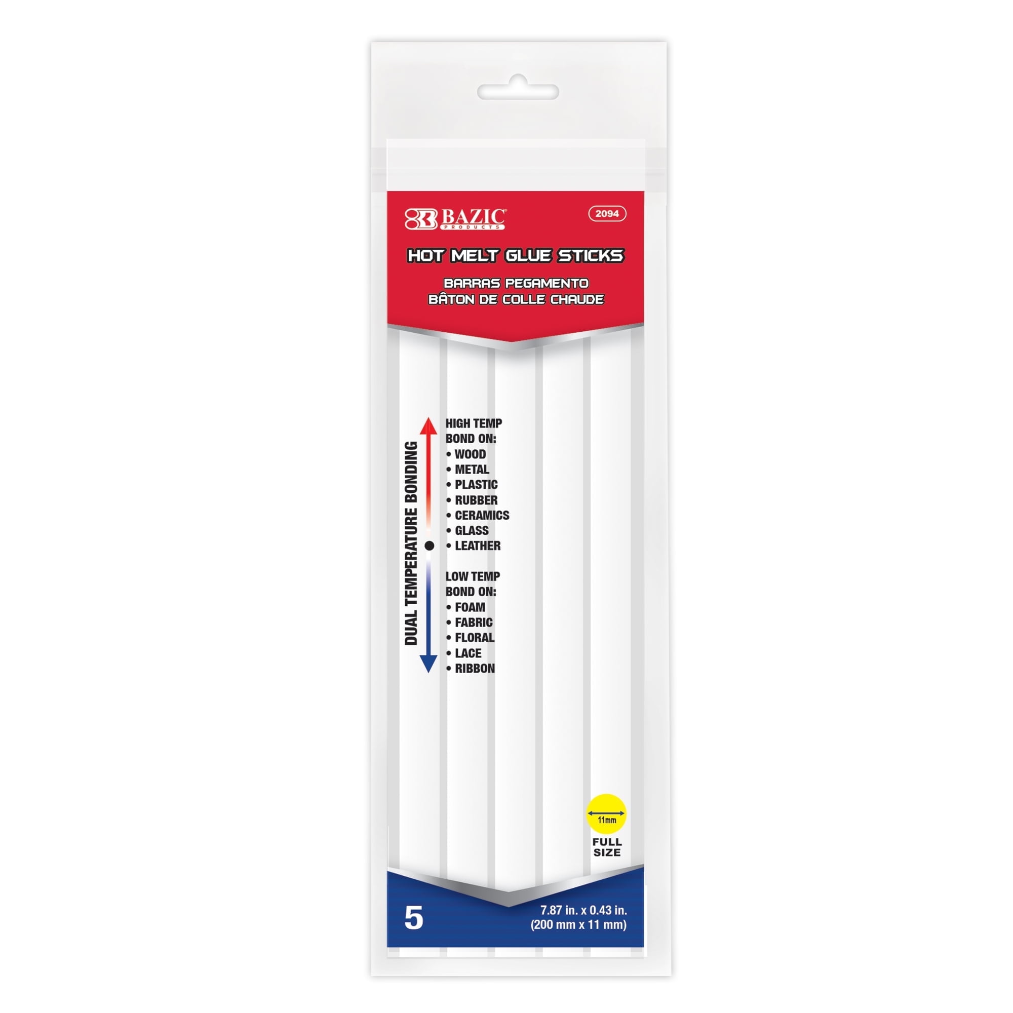 BAZIC Hot Melt Glue Sticks Dual Temp Full Size 7.87" x 0.43", All Purpose Industrial Glue Stick (5/Pack), 144-Packs