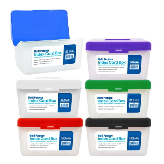 BAZIC Index Card Box for 3"x5" Index Cards, 250 Cards Capacity, Flash Card Organizer, 6-Pack