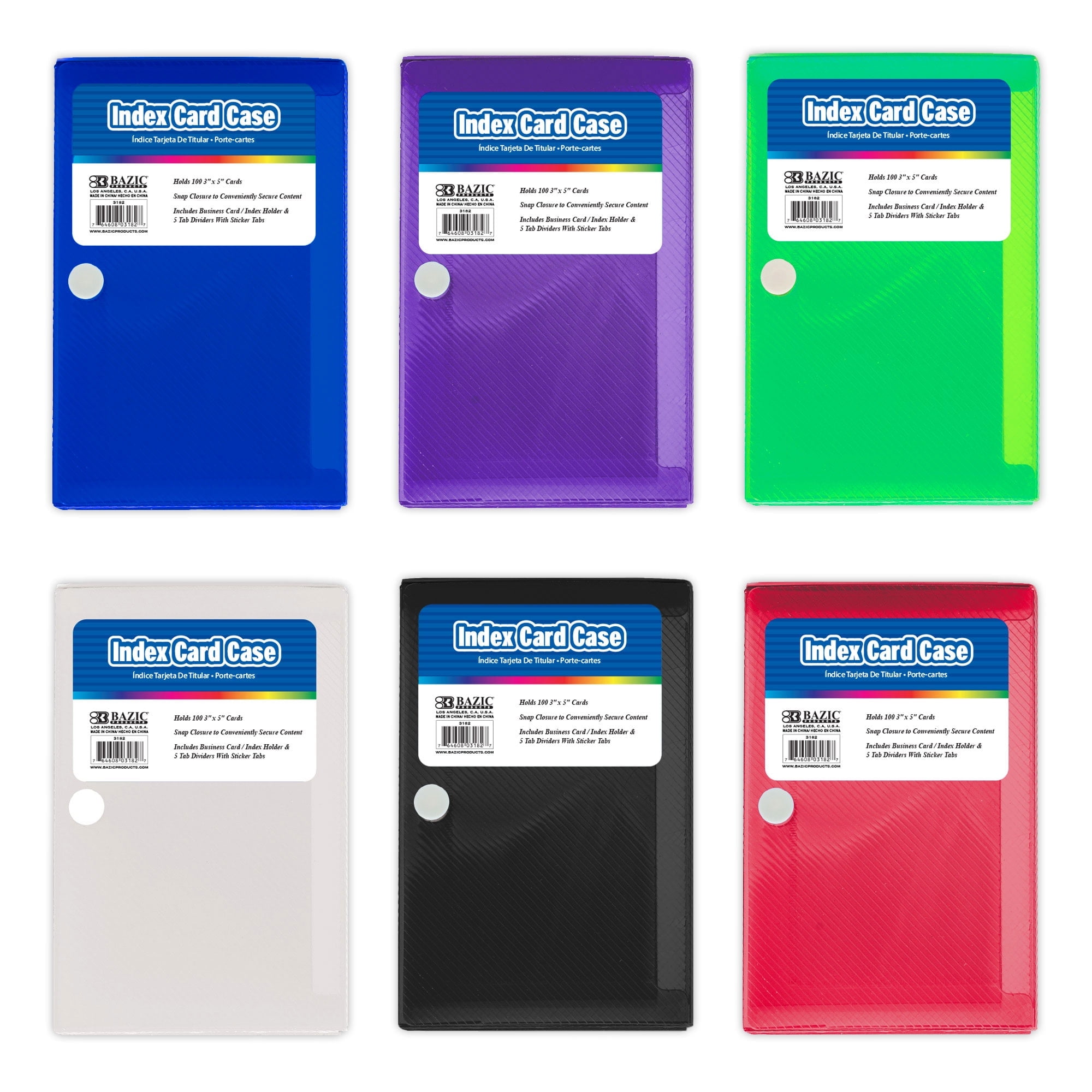 BAZIC Index Card Case w/ 5 Tab Divider 3"x5", 100 Cards Capacity, 36-Pack