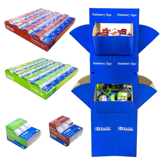BAZIC Invisible Tape 3/4" x 250" 144 Packs (3/Pack) Bulk Refill with Display