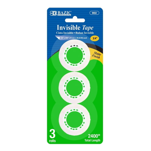 BAZIC Invisible Tape Refill 3/4" X 800", Matte Finish, (3/Pack), 1-Pack