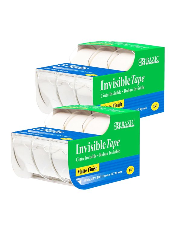 BAZIC Invisible Tape w/ Dispenser 3/4" X 500", Matte Finish, (3/Pack), 2-Packs