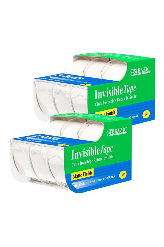 BAZIC Invisible Tape w/ Dispenser 3/4" X 500", Matte Finish, (3/Pack), 2-Packs