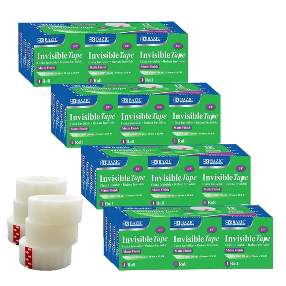 BAZIC InvisibleTape 3/4" X 1296", Matte Finish, Total 48-Count