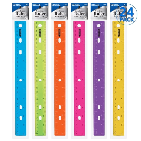 BAZIC Jeweltones Color Plastic Ruler 12" (30cm), School Supplies, 24-Pack