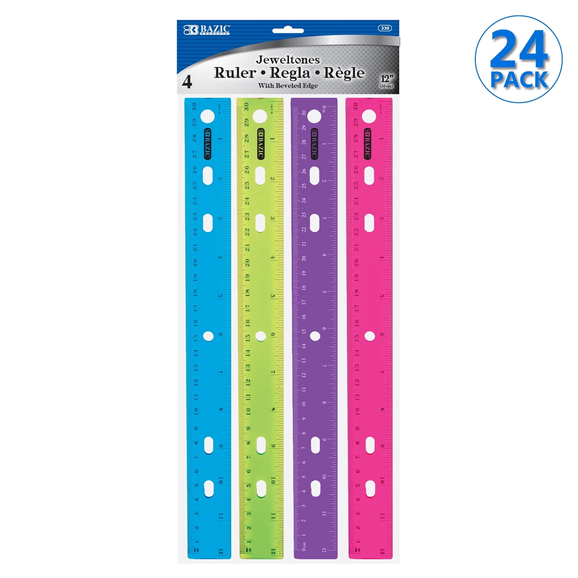 Bazic Products 307020-24 12 in. 30 cm Jewel tones Color Ruler - Pack of ...