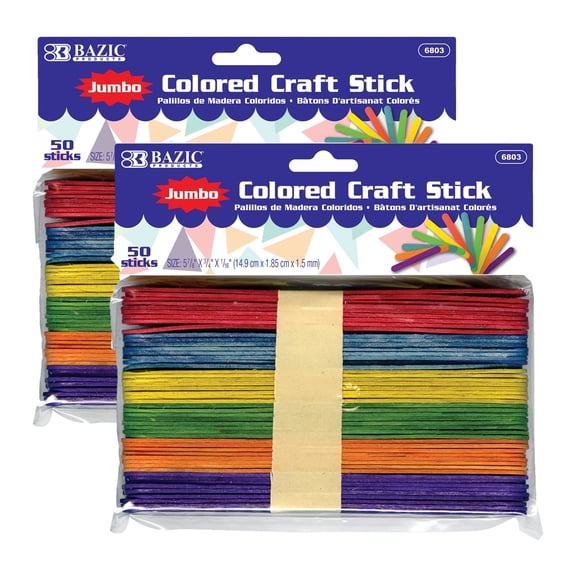 BAZIC Jumbo Craft Sticks Colored Wood, Large Non Toxic Stick, 100-Count