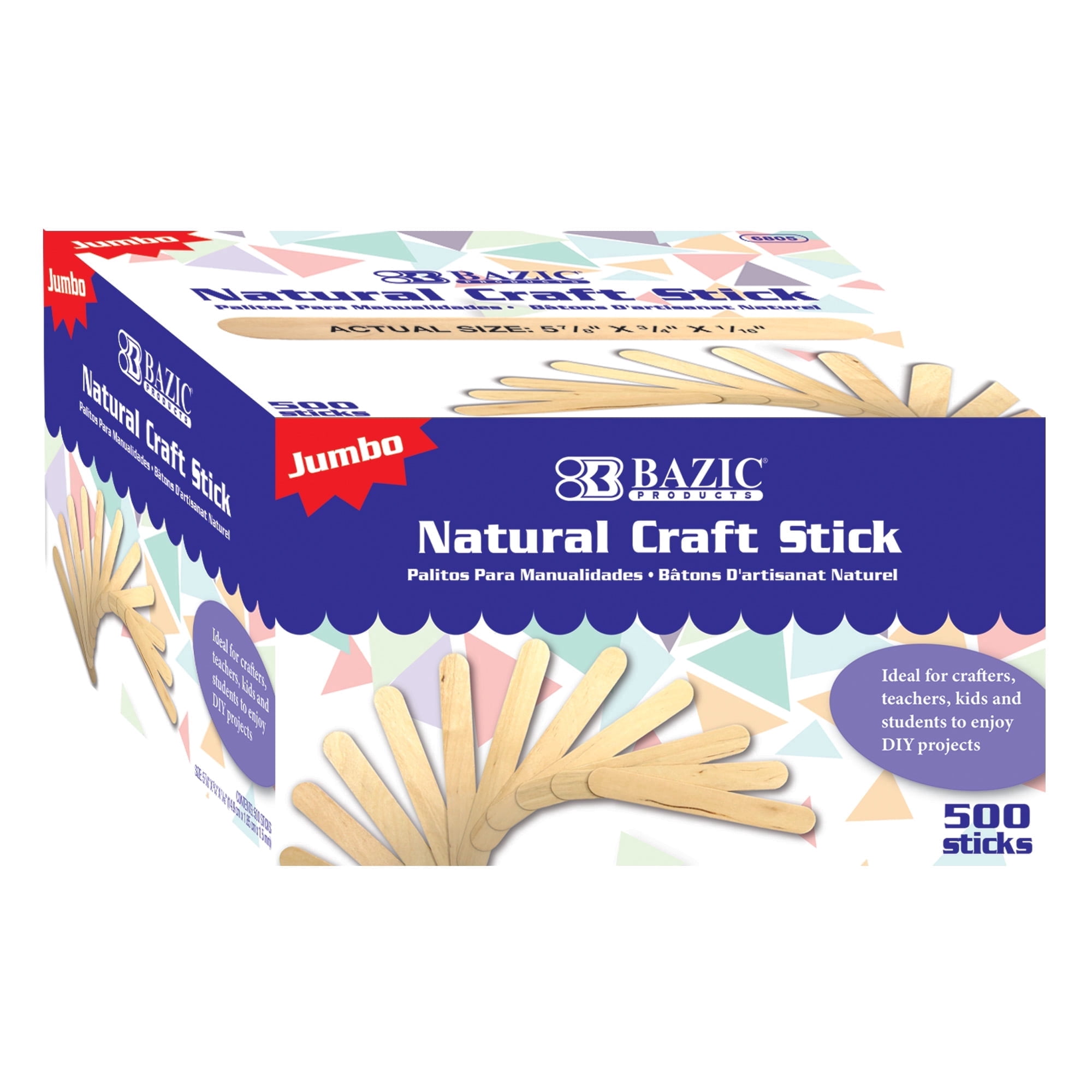 BAZIC Jumbo Craft Sticks Natural Wood, Large Size Ice Cream Popsicle Stick (500/pack), 10-Packs