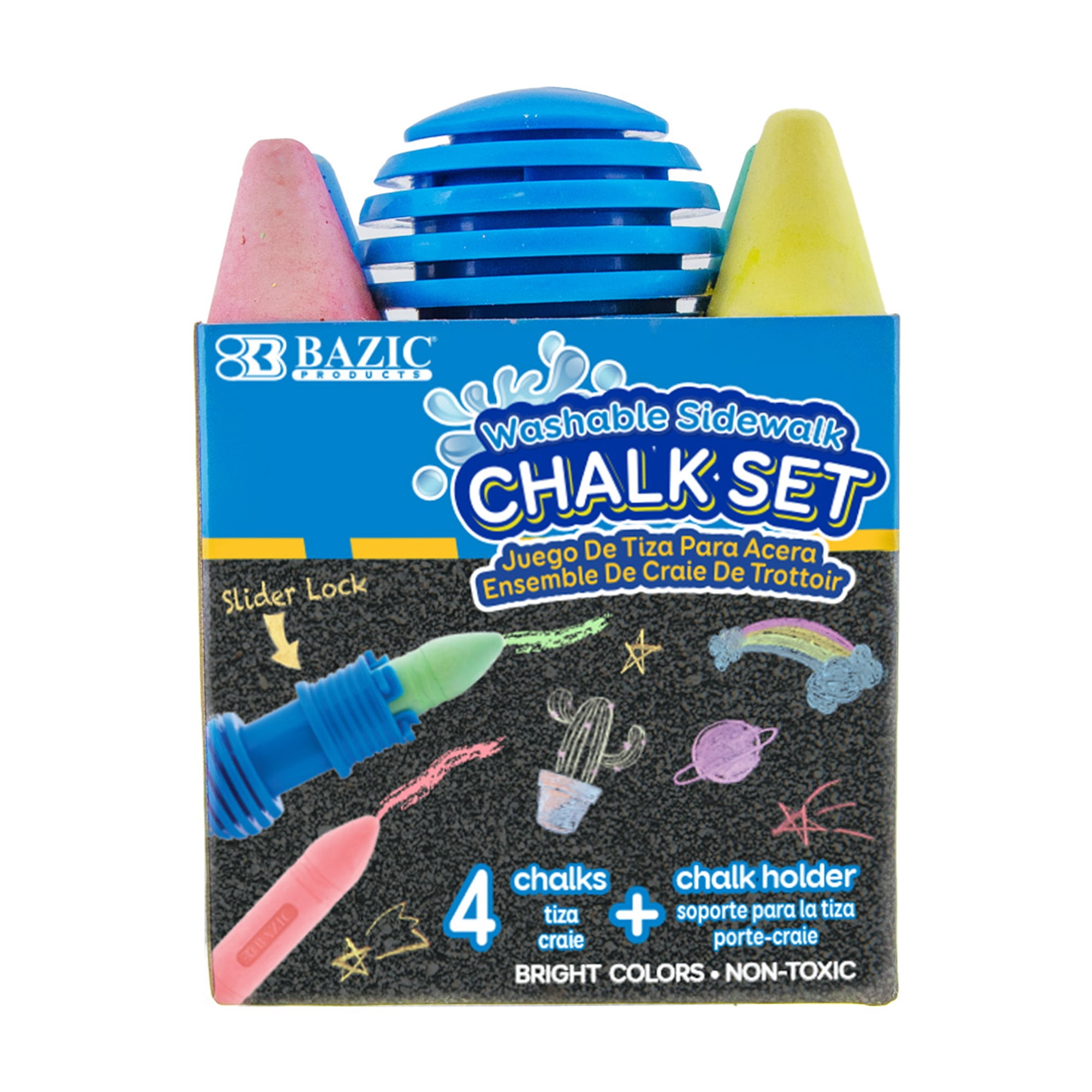 BAZIC Non-Toxic Set, Jumbo Sidewalk Chalks + 1 Holder, 4 Colored Dust ...