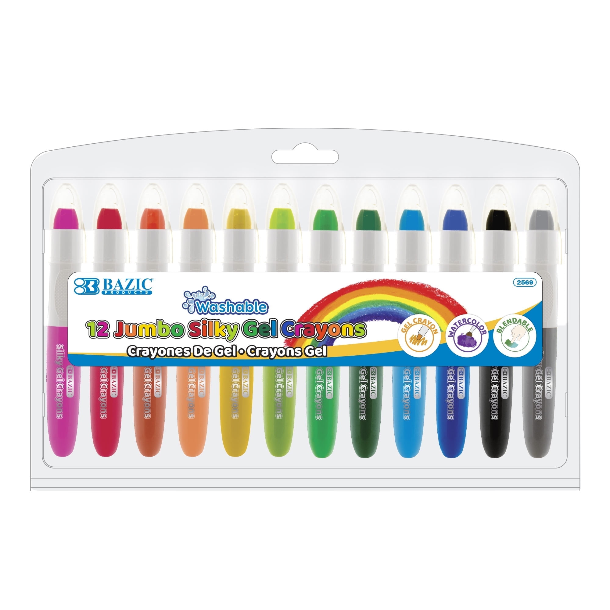 BAZIC Jumbo Silky Gel Crayons 12 Color, Washable Blendable Watercolor Crayon (12/Pack), 2-Packs