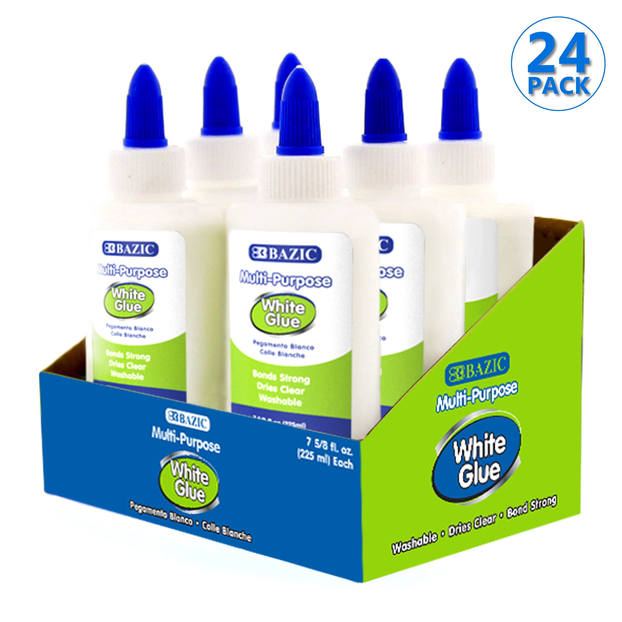 BAZIC Jumbo White Glue 7.62Oz (225 ml), Adhesive Bond Slime Making, 24-Pack