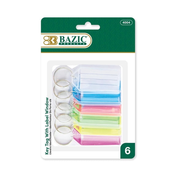 BAZIC Key Tags with Holder  Label Window (6/Pack) [4004]