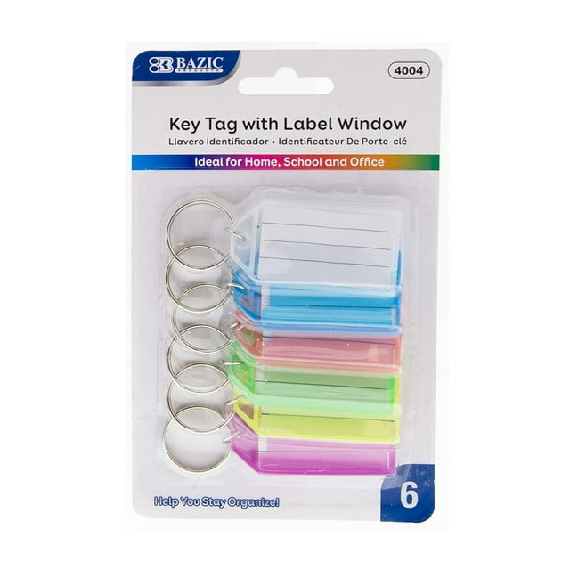 BAZIC Key Tag Label Window, Plastic Key Holder Key Ring (6/Pack), 1-Pack