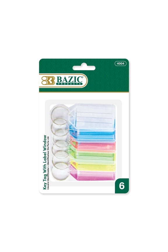 BAZIC Key Tag Label Window, Plastic Key Holder Key Ring (6/Pack), 24-Packs