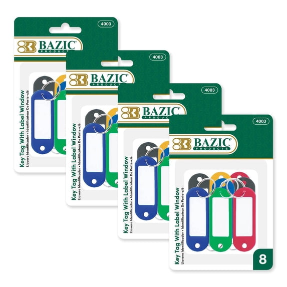 BAZIC Key Tag Label Window, Plastic Key Holder Key Ring (8/Pack), 4 ...