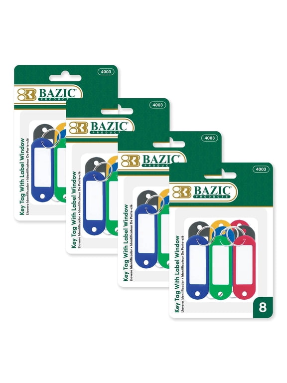 BAZIC Key Tag Label Window, Plastic Key Holder Key Ring (8/Pack), 4-Packs
