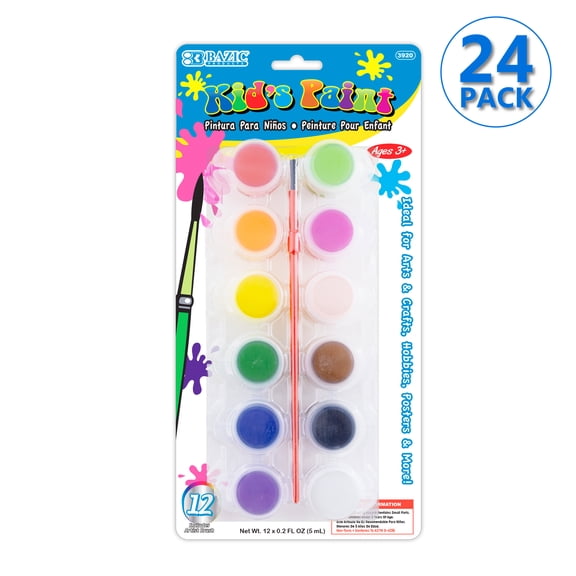 BAZIC Poster Paint w/ Brush 60 ml, 12 Colors Non-Toxic Paint Set, 24-Pack