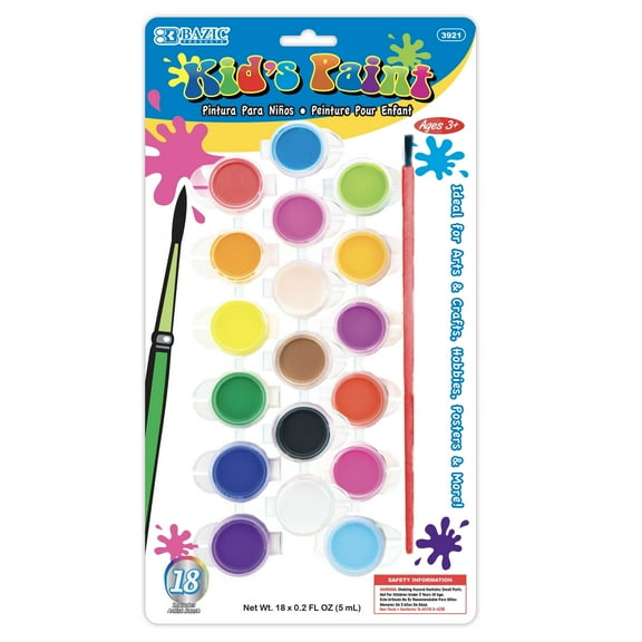 BAZIC Poster Paint w/ Brush 60 ml, 18 Colors Non-Toxic Paint Set, 1-Pack