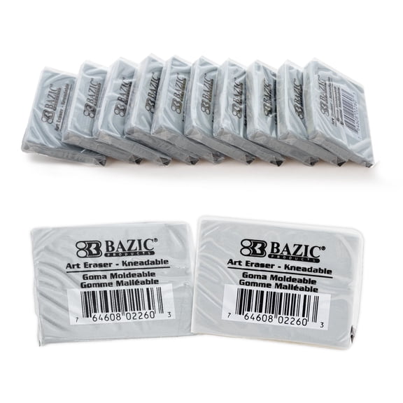 BAZIC Kneaded Eraser, Gray, Erasers for Artist, Drawing Sketching Brighten, 12-Pack