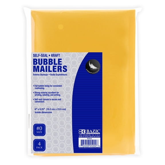 BAZIC Kraft Bubble Mailers #0 6"x9.25" Padded Cushion Envelope, 96-Count