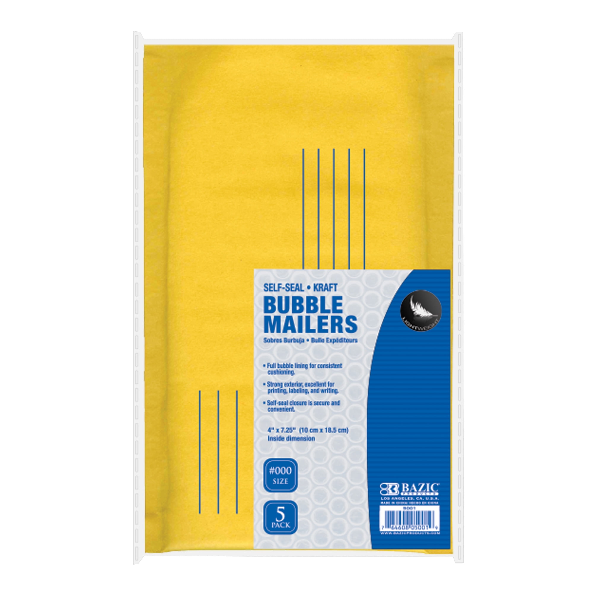 BAZIC Kraft Bubble Mailers #000 4x7.25 Padded Cushion Envelope, 5-Count 