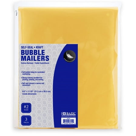 BAZIC Kraft Bubble Mailers #2 8.5"x11.25" Padded Cushion Envelope, 3-Count