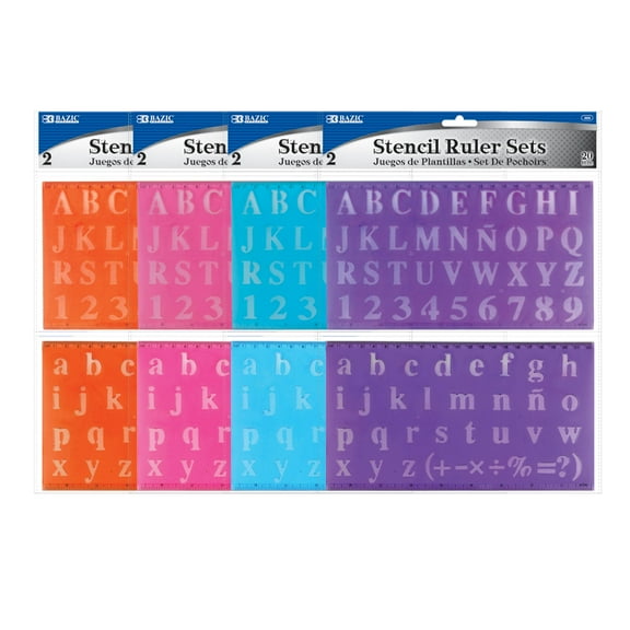 BAZIC Letter Stencil Sets, Sizes 20 mm, Plastic Stencils for Learning Drawing, 24-Pack