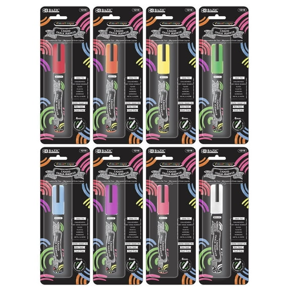 BAZIC Liquid Chalk Markers, 8 Colors Set, Erasable Chalkboard Markers, Reversible Tip for Chalkboards Blackboard Signs Windows Glass, 24-Pack