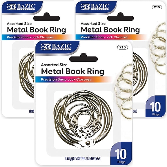 BAZIC Loose Leaf Binder Ring (1", 1 1/2", 2"), Book Rings (10/Pack), 3-Packs