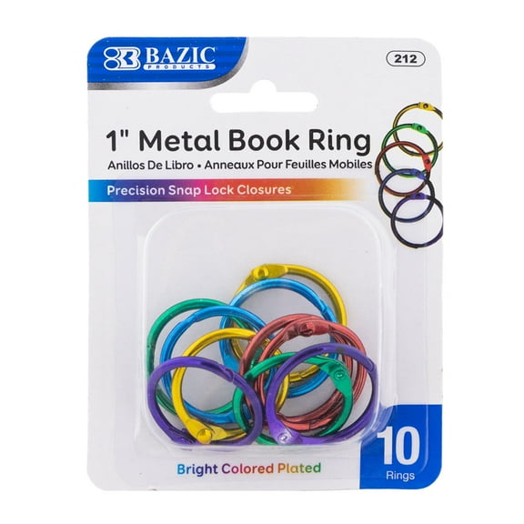 BAZIC Loose Leaf Binder Ring 1" Assorted Color, Book Rings (10/Pack), 24-Packs