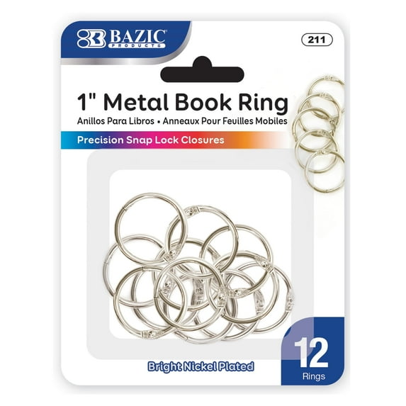 BAZIC Loose Leaf Binder Ring 1" Book Rings Binder Rings (12/Pack), 24-Packs