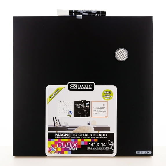 BAZIC Magnetic Chalkboard Frameless 14 x 14 Blackboard w/ Chalk Marker + Magnet, 12-Pack