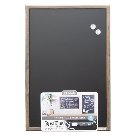 BAZIC Products RUSTIQUE Wood Frame Magnetic Chalkboard 20" x 30" Chalk Marker & Magnets (BAZ6081)
