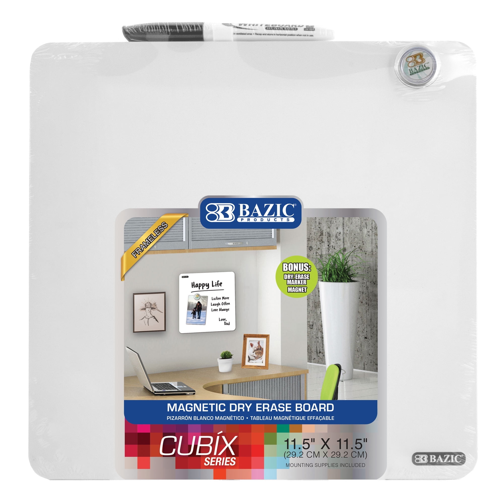 11.5" x 11.5" Frameless White Magnetic Dry Erase Board