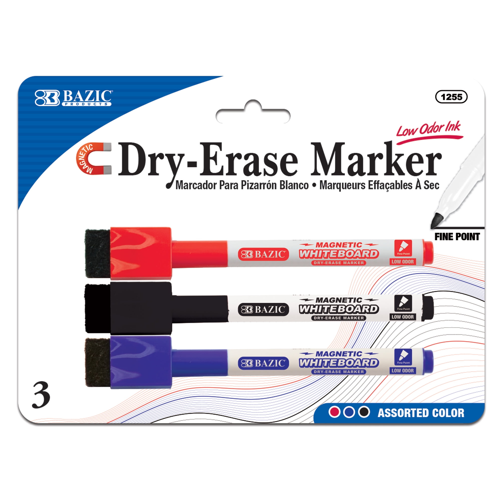 BAZIC Dry Erase Marker, Fine Tip Whiteboard Markers (3/Pack
