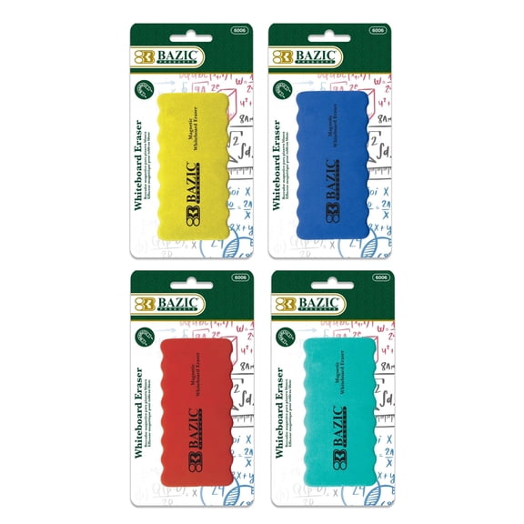 BAZIC Magnetic Whiteboard Eraser w/ Foam Comfort Grip, 7" X 3.46", 4-Pack