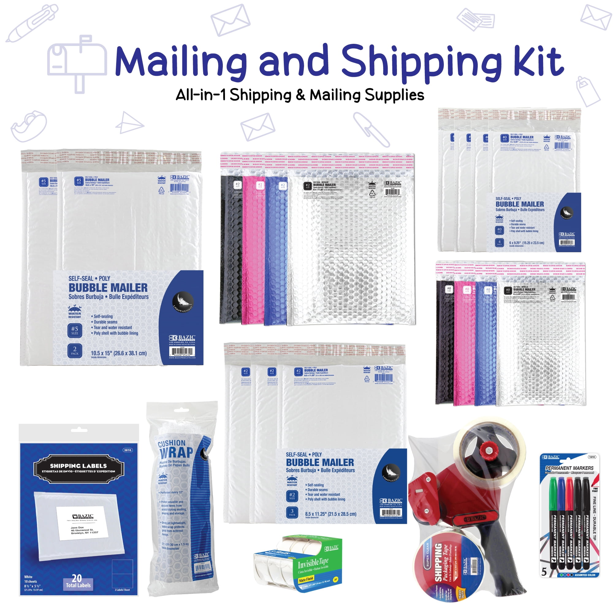 BAZIC Mailing Shipping Supplies Kit 26 Pieces, Packing Tape & Heavy